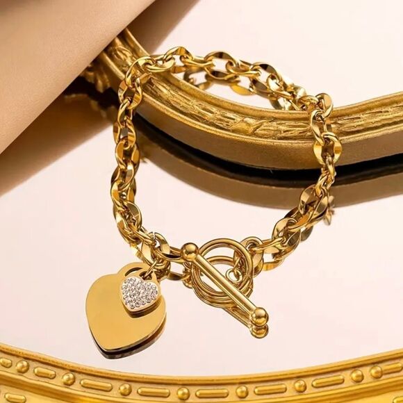 Gold Stainless steel Diamond Toggle Bracelet - Picture 2 of 3